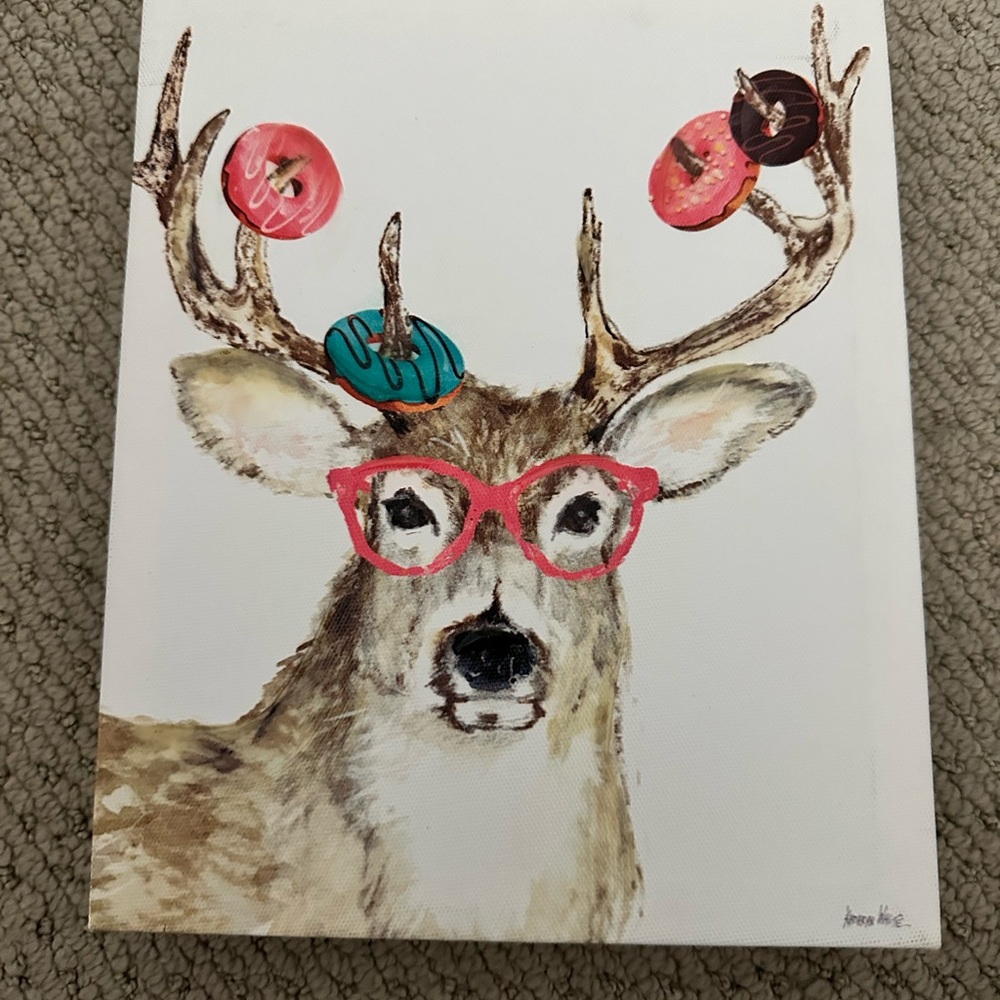 Whimsical Deer Canvas Art with Donut Antlers